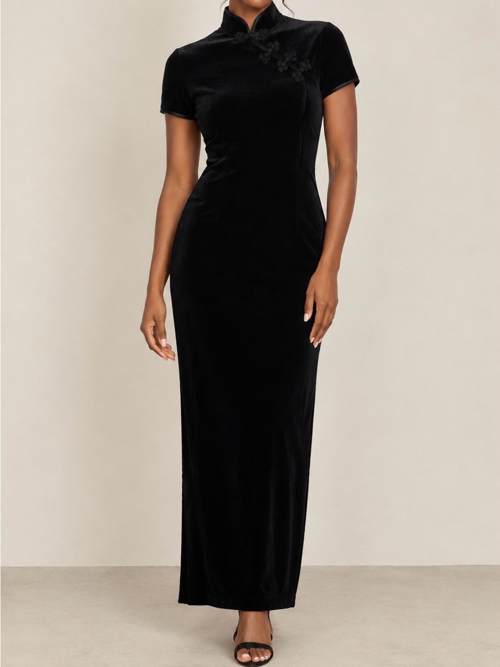 Vintage 80s/90s Ultra Dress New York black Asian Mandarin collar cheongsam dress